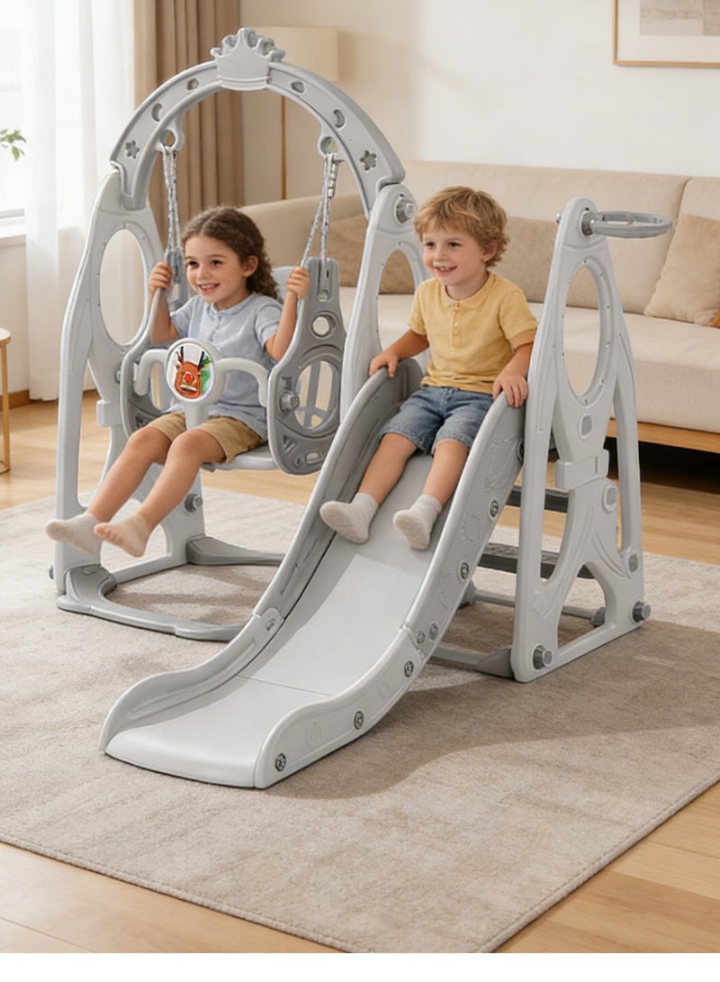 MaBaby 4 in 1 Kids Slide and Swing Set, Indoor/Outdoor Playground for Kids Baby with Basketball Hoop, Climber Slide Toddlers Playset for Boys and Girls Backyard Playground - Image 1